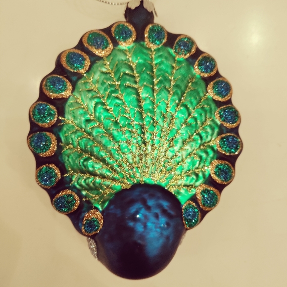 Blown Glass Peacock Christmas Ornament - Picture 2 of 3